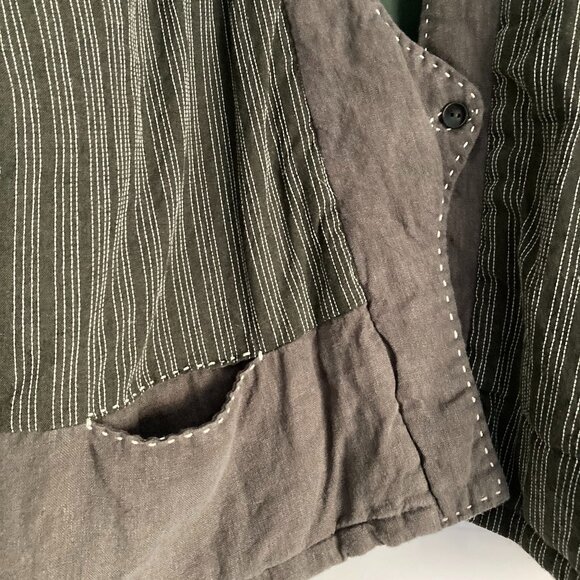 Unique 100% Linen Cotton Quilted Jacket, M (M/L), Army Green - Picture 2 of 12